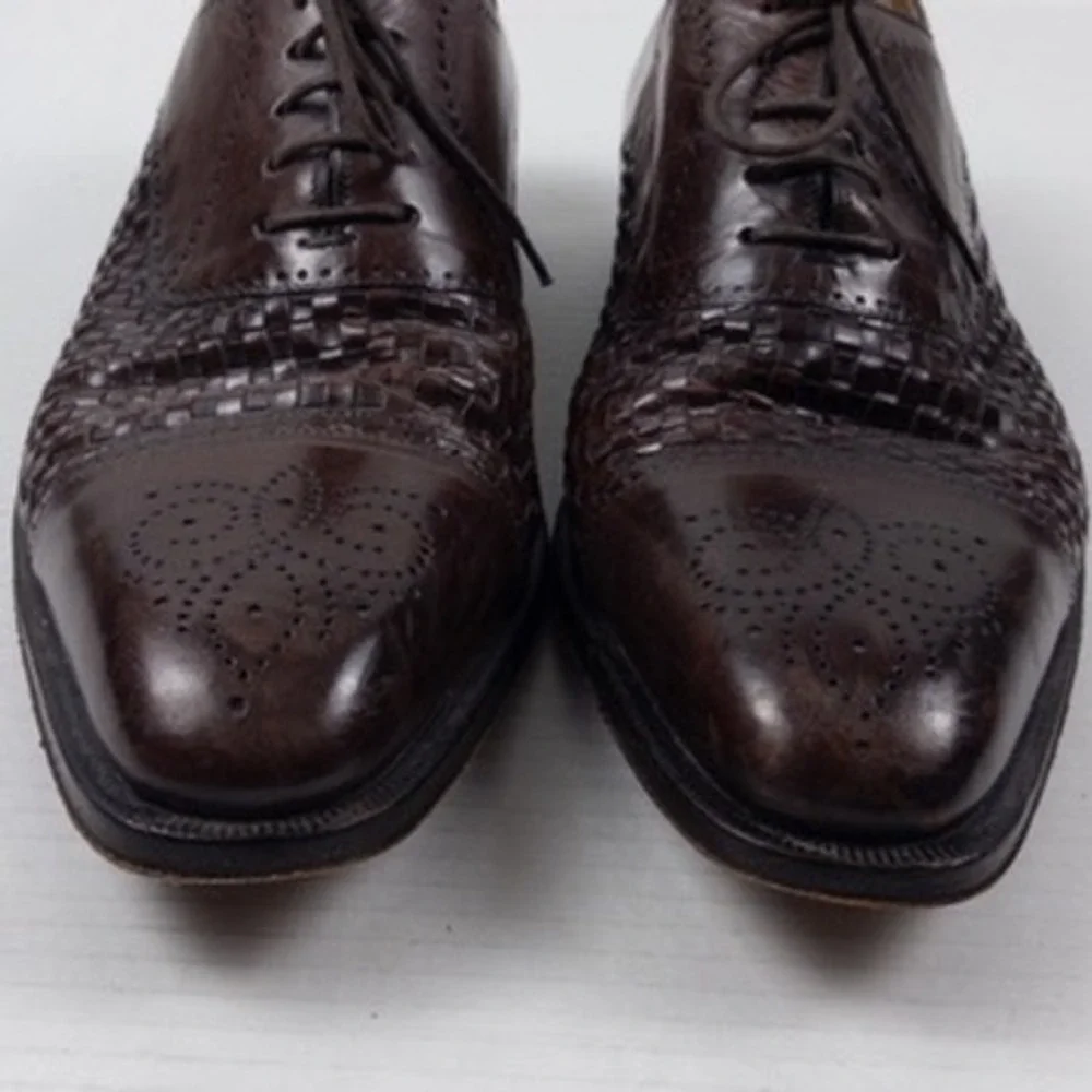 Magnanni Oxford Woven Leather Cap-Toe Derby Mens 12 Brown‎ Dress Shoes 15073